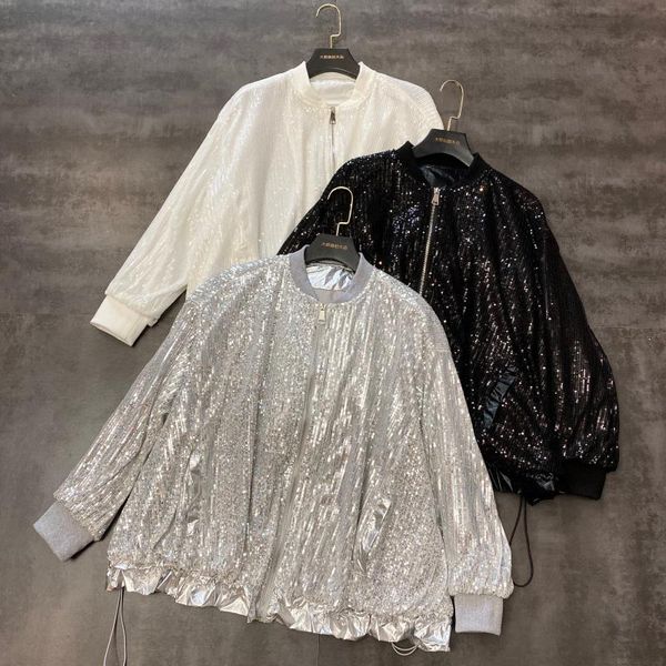 women's jackets 2021 round neck drawstring heavy industry full body sequins loose long sleeve jacket 0311, Black;brown
women's jackets 2021 round neck drawstring heavy industry full body sequins loose long sleeve jacket 0311, Black;brown