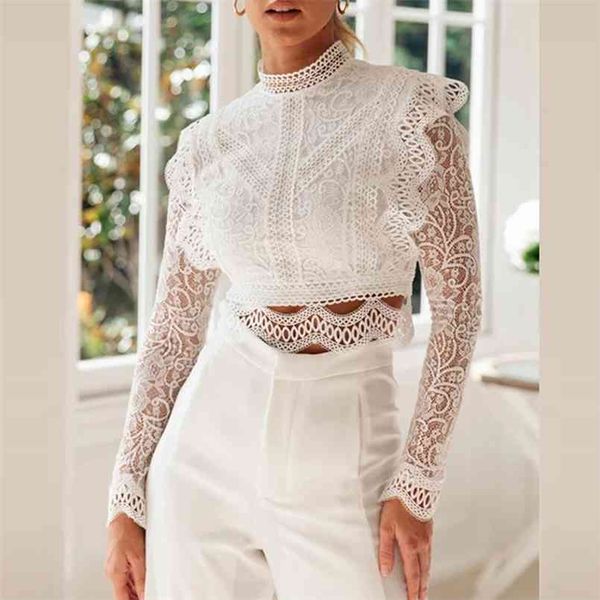 ordisummer women white lace blouse short long sleeve ruffle shirt 210730
ordisummer women white lace blouse short long sleeve ruffle shirt 210730