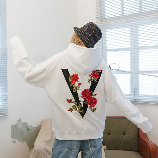 ins street hip hop fashion brand autumn and winter sweater lovers big v rose print loose men's and women's hooded jacket, Black
ins street hip hop fashion brand autumn and winter sweater lovers big v rose print loose men's and women's hooded jacket, Black