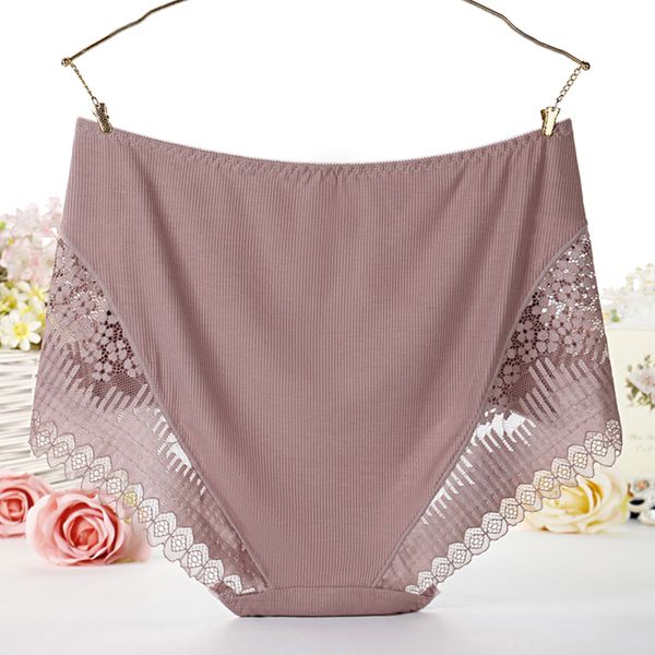 2pieces/lot womens cotton panties large sizes with high waist lace modal thread cotton briefs female underwear for women plus size, Black;pink