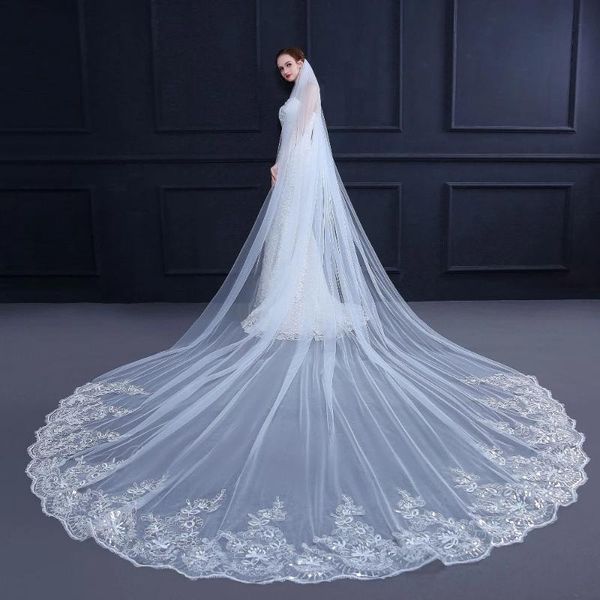 bridal veils 4 meter white ivory sparkling sequins cathedral wedding long lace edge veil with comb accessories bride veu, Black
bridal veils 4 meter white ivory sparkling sequins cathedral wedding long lace edge veil with comb accessories bride veu, Black
