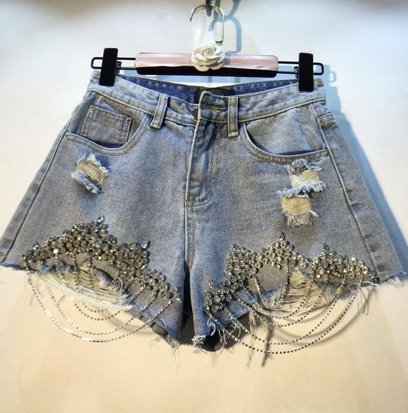 women's jeans european style shorts for women 2021 summer heavy beaded diamond chain high waiste thin ripped denim female, Blue
women's jeans european style shorts for women 2021 summer heavy beaded diamond chain high waiste thin ripped denim female, Blue