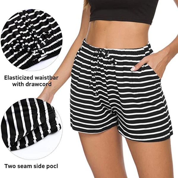 short women summer stripe print pocket high waist easy elastic casual feminino spodenki damskie mujer 2021 women's shorts, White;black
short women summer stripe print pocket high waist easy elastic casual feminino spodenki damskie mujer 2021 women's shorts, White;black