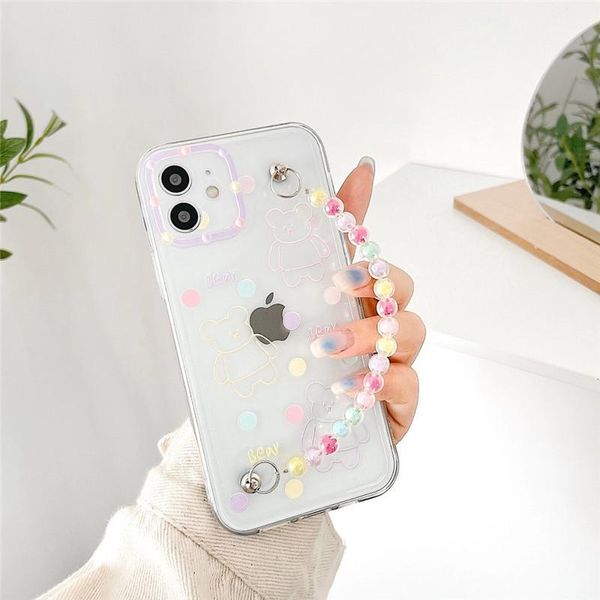 cell phone pouches colored beads chain case cute bear for 12 11 7 8 plus x xr xs max se2 soft tpu back cover proof