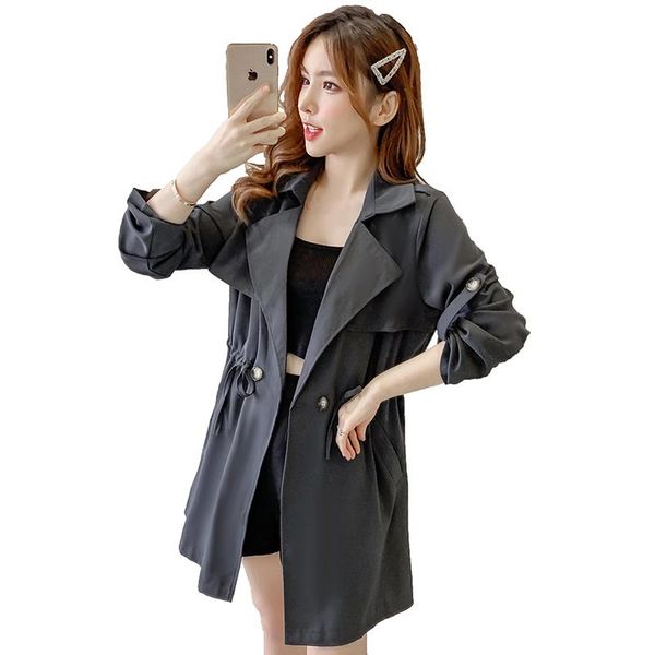 women's trench coats spring and autumn korean fashion loose thin coat waist drawstring double-breasted women, Tan;black
women's trench coats spring and autumn korean fashion loose thin coat waist drawstring double-breasted women, Tan;black