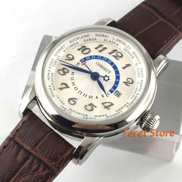 wristwatches corgeut 43mm polished stainless steel case white dial four blue watch pins coffee ther band automatic mens watches c-5, Slivery;brown
wristwatches corgeut 43mm polished stainless steel case white dial four blue watch pins coffee ther band automatic mens watches c-5, Slivery;brown