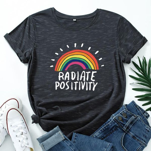 women's t-shirt radiate positivity women colorful rainbow print o-neck short sleeve summer t shirts female casual graphic tees top, White
women's t-shirt radiate positivity women colorful rainbow print o-neck short sleeve summer t shirts female casual graphic tees top, White