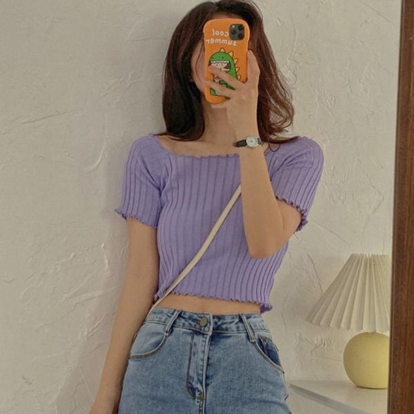 women's t-shirt summer women casual solid slash neck fashion knitted short sleeve 1, White
women's t-shirt summer women casual solid slash neck fashion knitted short sleeve 1, White