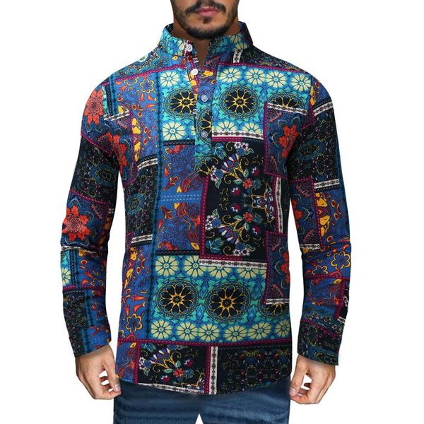 men's casual shirts printed stand-up blouse shirt sleeved long autumn ethnic collar men, White;black
men's casual shirts printed stand-up blouse shirt sleeved long autumn ethnic collar men, White;black