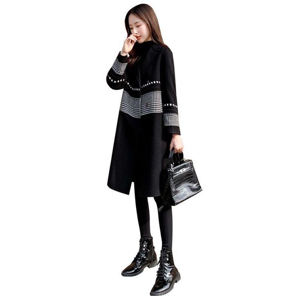 women's wool & blends fashion black tweed jacket women clothes korean mid-length woolen coat 2021 autumn winter splicing pocket female
women's wool & blends fashion black tweed jacket women clothes korean mid-length woolen coat 2021 autumn winter splicing pocket female