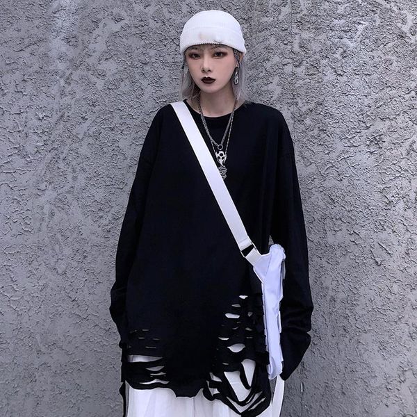 women's t-shirt spring women ripped hole vintage punk long sleeve gothic hip hop tees harajuku loose clothes, White
women's t-shirt spring women ripped hole vintage punk long sleeve gothic hip hop tees harajuku loose clothes, White