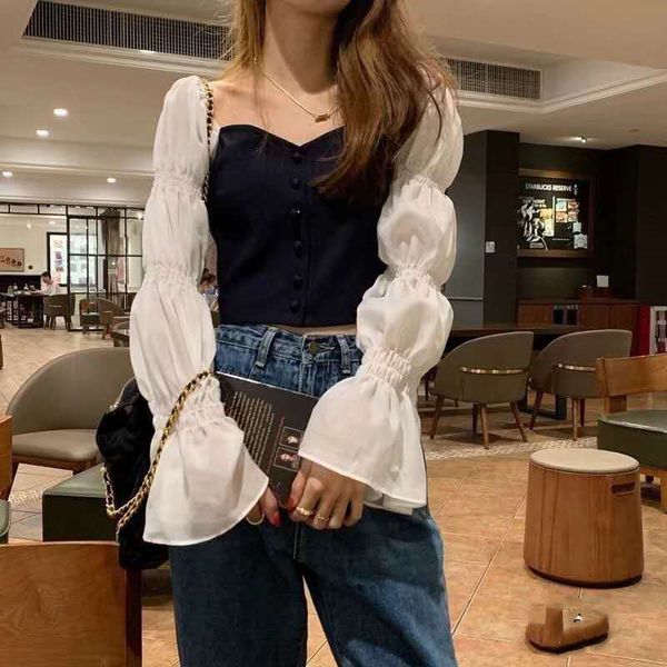 women knitted shirts patchwork blouse spring autumn female long sleeve skinny short casual knitting pullover 210423, White
women knitted shirts patchwork blouse spring autumn female long sleeve skinny short casual knitting pullover 210423, White