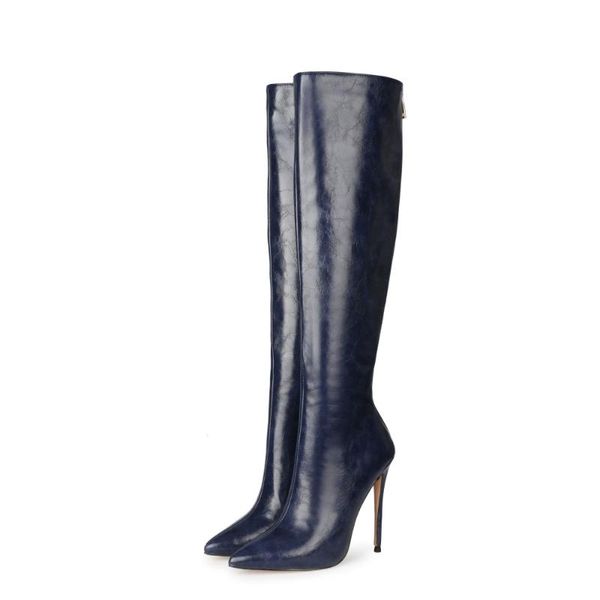 boots shoes stiletto high heel pointed toe knee, Black