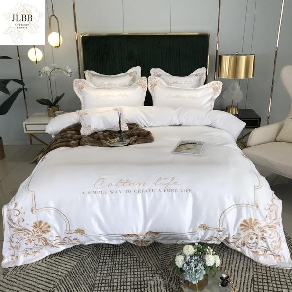 bedding sets white premium european style satin like silk cotton set gold embroidery duvet cover bed linen fitted sheet pillowcases
bedding sets white premium european style satin like silk cotton set gold embroidery duvet cover bed linen fitted sheet pillowcases