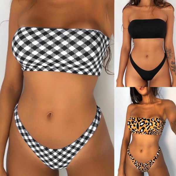 women's swimwear women soild printed 2021 bikini high waist strapless swimsuit padded bathing suit monokini, White;black
women's swimwear women soild printed 2021 bikini high waist strapless swimsuit padded bathing suit monokini, White;black