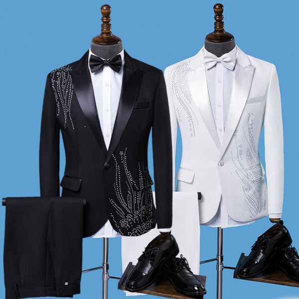 men clothes suit men's slim singer costumes solid color host costume stage performance chinese dress two-piece suits & blazers, White;black
men clothes suit men's slim singer costumes solid color host costume stage performance chinese dress two-piece suits & blazers, White;black