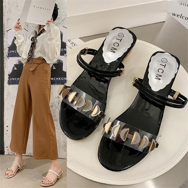 slippers 2021 summer metal decoration pvc mid-heel type ladies for breathable, Black
slippers 2021 summer metal decoration pvc mid-heel type ladies for breathable, Black