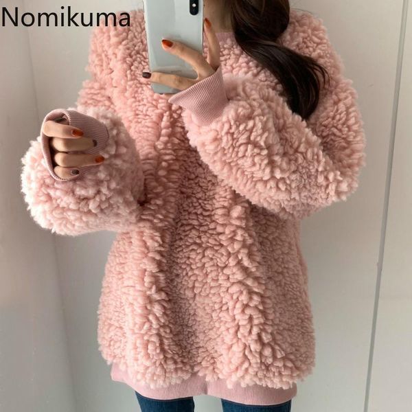 women's hoodies & sweatshirts nomikuma faux lambwool pullover women long sleeve o-neck korean jumper 2021 autumn winter thicken sweatsh, Black
women's hoodies & sweatshirts nomikuma faux lambwool pullover women long sleeve o-neck korean jumper 2021 autumn winter thicken sweatsh, Black