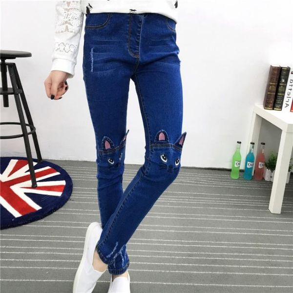 - 5xl spring vintage women jeans plus-size pencil pants female cute embroidery cartoon cat jean mujer women's, Blue
- 5xl spring vintage women jeans plus-size pencil pants female cute embroidery cartoon cat jean mujer women's, Blue