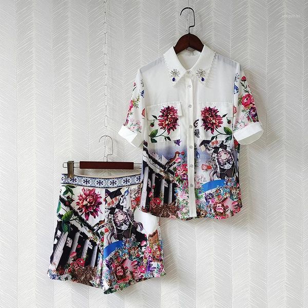 women's tracksuits short suits summer 2021 fashion printed turn down collar with diamonds single breasted shirt + shorts two piece set, Gray
women's tracksuits short suits summer 2021 fashion printed turn down collar with diamonds single breasted shirt + shorts two piece set, Gray
