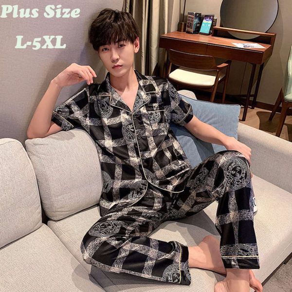 size -5xl lent plus summer men's pajamas set soft short mouwen silk satin male homewear pack leisure nightwear, Black;brown
size -5xl lent plus summer men's pajamas set soft short mouwen silk satin male homewear pack leisure nightwear, Black;brown