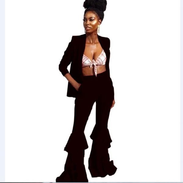 two piece dress european high street fashion women suit full sleeve blazers and ruffles flare pants 2 set chic tide outfit, White
two piece dress european high street fashion women suit full sleeve blazers and ruffles flare pants 2 set chic tide outfit, White