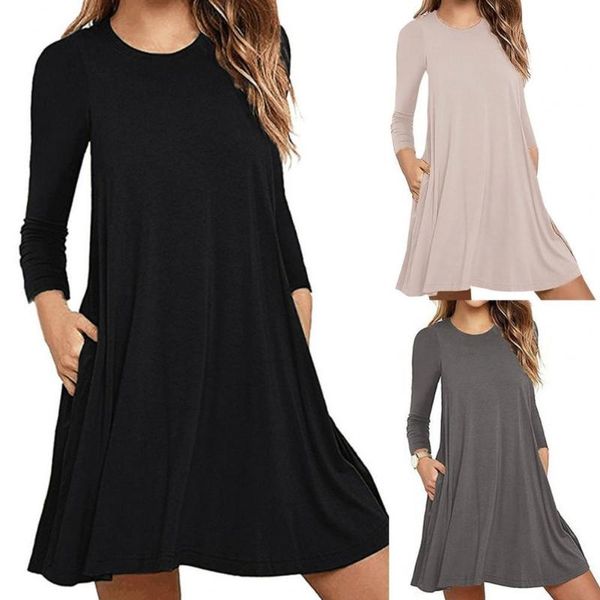 casual dresses soft round neck solid color mini dress women long sleeve pockets tunic streetwear full loose slim commuter, Black;gray
casual dresses soft round neck solid color mini dress women long sleeve pockets tunic streetwear full loose slim commuter, Black;gray