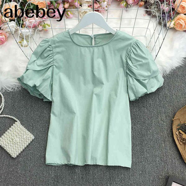 summer women simple versatile o-neck puff sleeve shirt temperament short solid 210512, White
summer women simple versatile o-neck puff sleeve shirt temperament short solid 210512, White