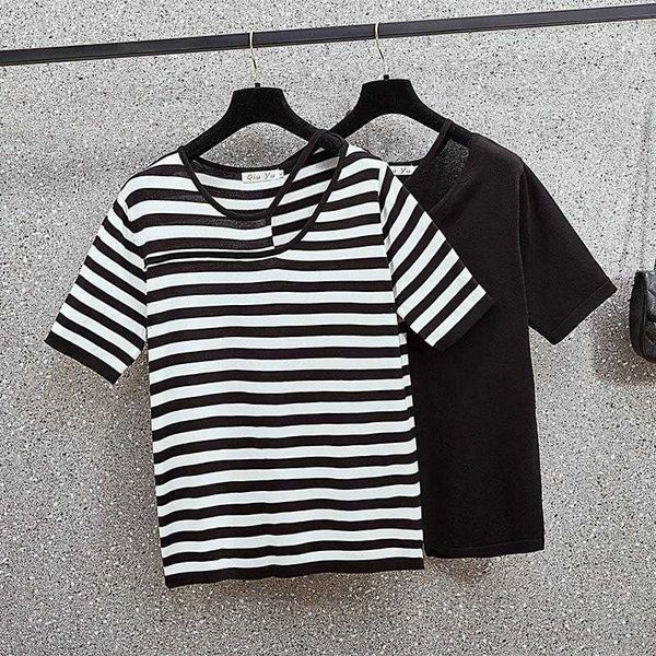 plus size short sleeve striped pullover women sweater knitted sweaters korean pull femme jumper female oversized 210604, White;black
plus size short sleeve striped pullover women sweater knitted sweaters korean pull femme jumper female oversized 210604, White;black