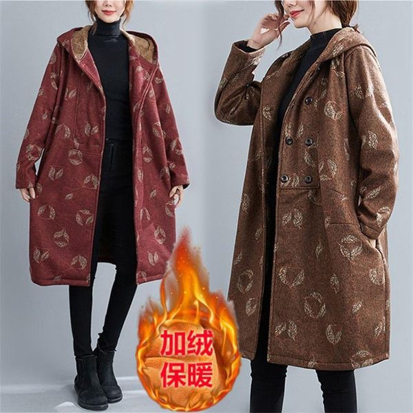 autumn blend coat winter retro literary ethnic style long woolen print plus velvet thick knee-length hooded outerwear y825 women's jack, Black;brown
autumn blend coat winter retro literary ethnic style long woolen print plus velvet thick knee-length hooded outerwear y825 women's jack, Black;brown