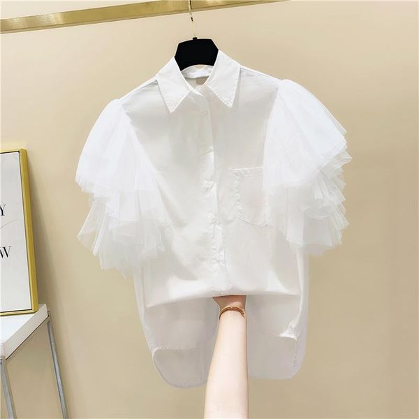 women's blouses & shirts 2021 summer blouse women sweet mesh stitching small flying sleeve design ladies elegant shirt female blusas ro, White
women's blouses & shirts 2021 summer blouse women sweet mesh stitching small flying sleeve design ladies elegant shirt female blusas ro, White
