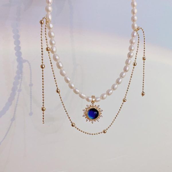 chains vintage 2 layer gold color pearl necklace for women thermochromic round blue gem inlaid rhinestone pendant bridesmaid jewelry, Silver
chains vintage 2 layer gold color pearl necklace for women thermochromic round blue gem inlaid rhinestone pendant bridesmaid jewelry, Silver