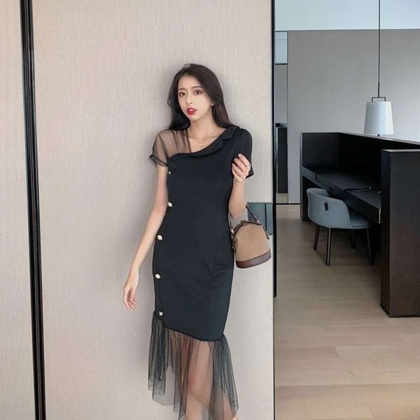 light casual dresses summer mature style stitching mesh single breasted medium length fishtail dress h5818, Black;gray
light casual dresses summer mature style stitching mesh single breasted medium length fishtail dress h5818, Black;gray