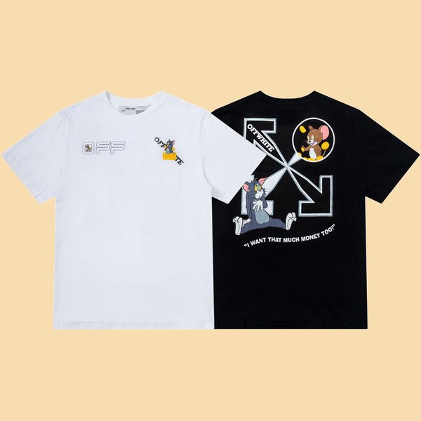 high version of off2021 new white cartoon cat and mouse print loose cotton pullover short sleeve t-shirt for men women, White;black
high version of off2021 new white cartoon cat and mouse print loose cotton pullover short sleeve t-shirt for men women, White;black