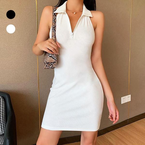 summer short dresses women slim sleeveless backless solid color v neck zipper mini casual party dress vestidos clubwear, Black;gray
summer short dresses women slim sleeveless backless solid color v neck zipper mini casual party dress vestidos clubwear, Black;gray