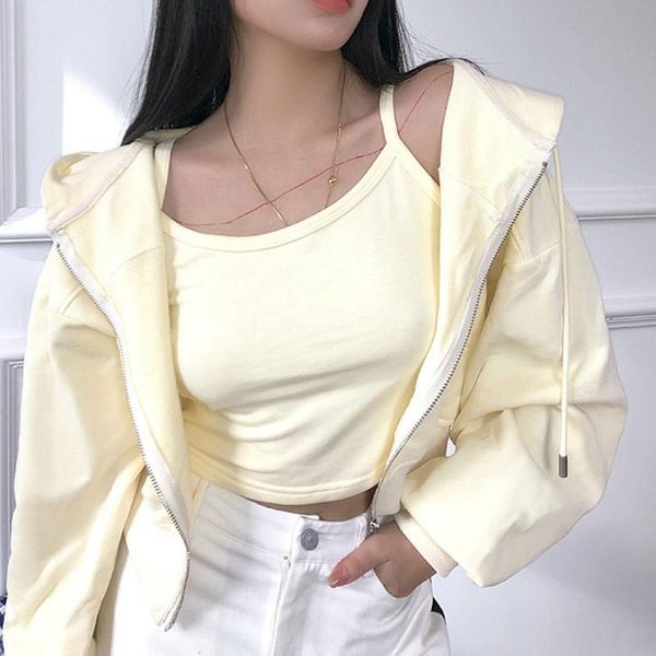 women's hoodies & sweatshirts musuos solid two pieces hooded clothes women long sleeve zipper coats+sling crop female fall spring high, Black
women's hoodies & sweatshirts musuos solid two pieces hooded clothes women long sleeve zipper coats+sling crop female fall spring high, Black