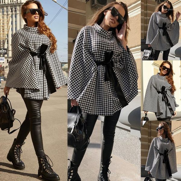 lady style autumn and winter houndstooth cloak trendy lace-up turtleneck cape women stylish bat sleeved coat women's wool & blends, Black
lady style autumn and winter houndstooth cloak trendy lace-up turtleneck cape women stylish bat sleeved coat women's wool & blends, Black