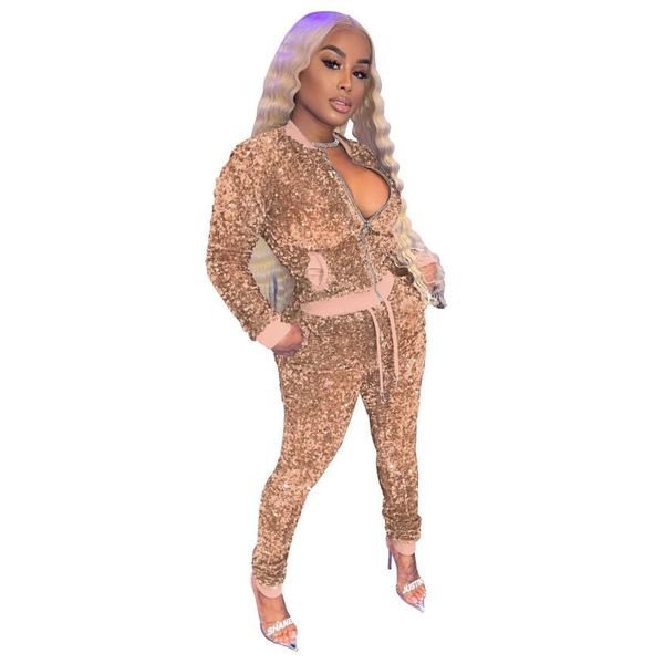 women's two piece pants winter women set sequin zipper jacket coat and long sportsuit matching suit clothes for outfit, White
women's two piece pants winter women set sequin zipper jacket coat and long sportsuit matching suit clothes for outfit, White