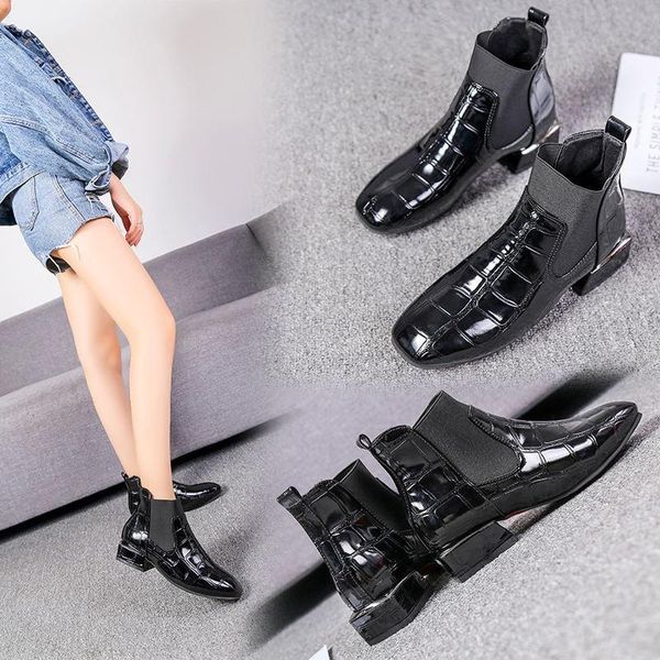 boots oversized women's style square head thick heel patent leather overshoot short british fashionable, Black
boots oversized women's style square head thick heel patent leather overshoot short british fashionable, Black