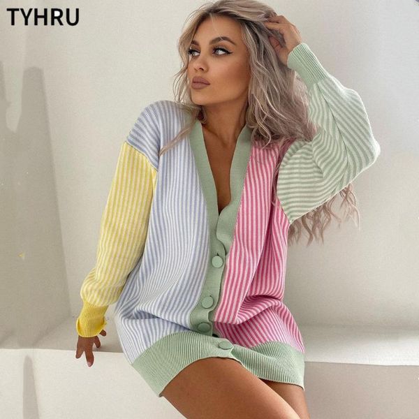 women's knits & tees tyhru autumn andwinter color matching stripes knitted sweater single-breasted buttons sweaters long sleeve casual, White 
women's knits & tees tyhru autumn andwinter color matching stripes knitted sweater single-breasted buttons sweaters long sleeve casual, White