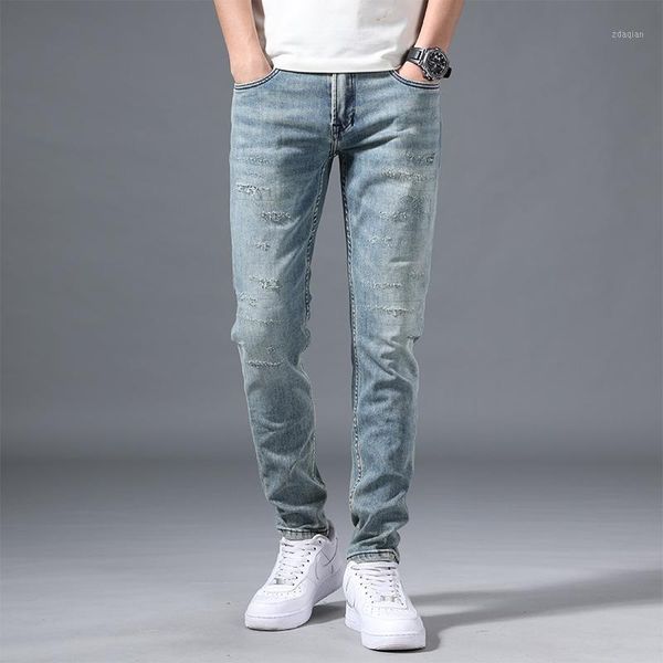 four seasons light blue tide brand korean fashion version denim trouser's with hole retro jeans men's stretch casual pants
four seasons light blue tide brand korean fashion version denim trouser's with hole retro jeans men's stretch casual pants