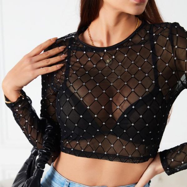 fashion women sheer mesh crop , shiny rhinestone long sleeve round neck solid color fishnet t-shirts 2021 women's t-shirt, White
fashion women sheer mesh crop , shiny rhinestone long sleeve round neck solid color fishnet t-shirts 2021 women's t-shirt, White