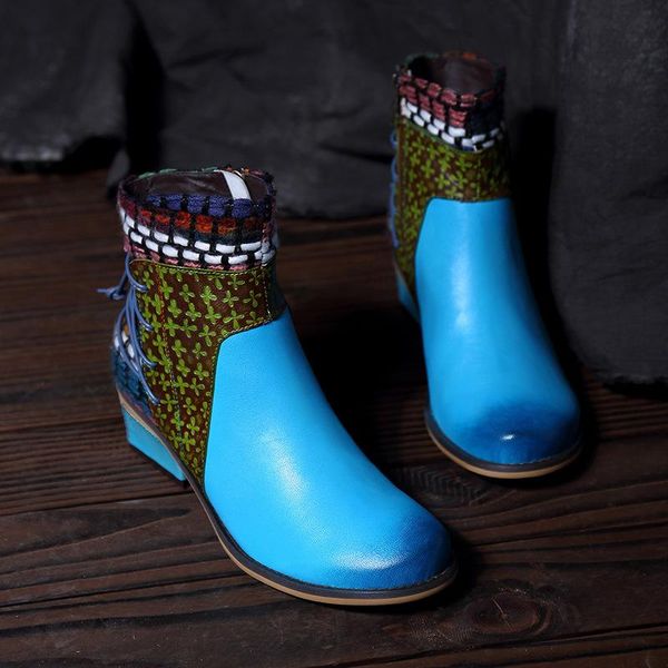 boots vintage splicing printed ankle for women shoes woman genuine leather zipper block 4-6cm square high heels, Black 
boots vintage splicing printed ankle for women shoes woman genuine leather zipper block 4-6cm square high heels, Black