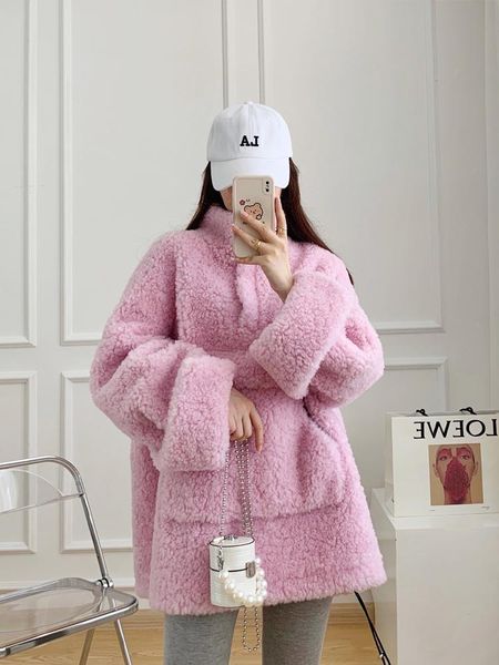 women's wool & blends 2021 mid-length coat women fashion loose winter jacket elegant pink korean casaco feminino, Black
women's wool & blends 2021 mid-length coat women fashion loose winter jacket elegant pink korean casaco feminino, Black