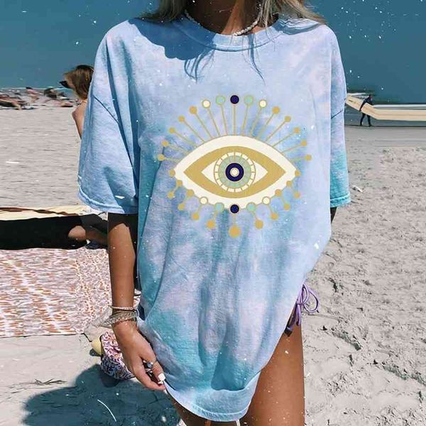 tee blue eye sunshine printing of women will see t-shirts the neck manga short fashion clothes big dimensions, White
tee blue eye sunshine printing of women will see t-shirts the neck manga short fashion clothes big dimensions, White