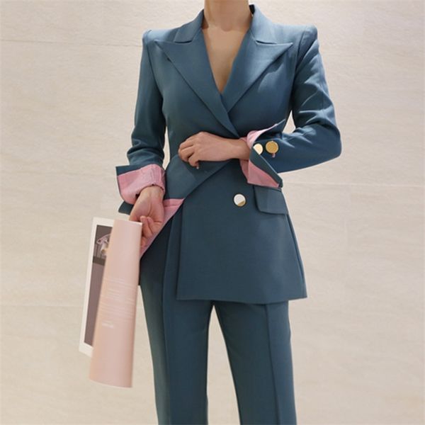 fashion autumn two piece set for women suit solid blazer coat pants 2 work elegant office 210514, White
fashion autumn two piece set for women suit solid blazer coat pants 2 work elegant office 210514, White