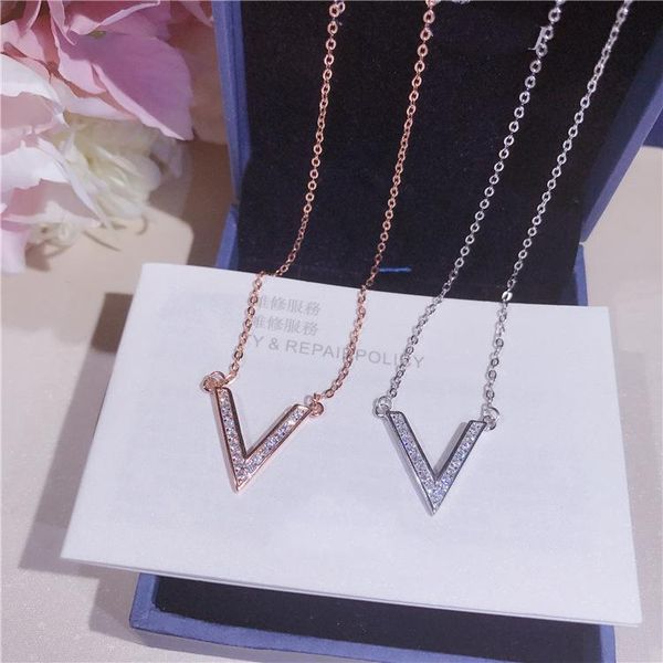 fashion simple designer full zircon decorative letter v pendant pure 925 sterling silver necklace women collar chains
fashion simple designer full zircon decorative letter v pendant pure 925 sterling silver necklace women collar chains