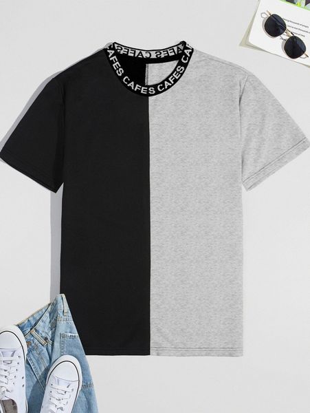 men letter graphic colorblock tee 20fk#, White;black 
men letter graphic colorblock tee 20fk#, White;black