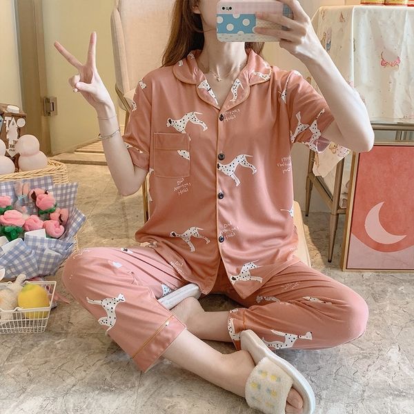 new sale women home wear spring summer short sleeved women pajamas set long pant pyjamas sets cotton leisure sleepwear set 210320, Black;red
new sale women home wear spring summer short sleeved women pajamas set long pant pyjamas sets cotton leisure sleepwear set 210320, Black;red