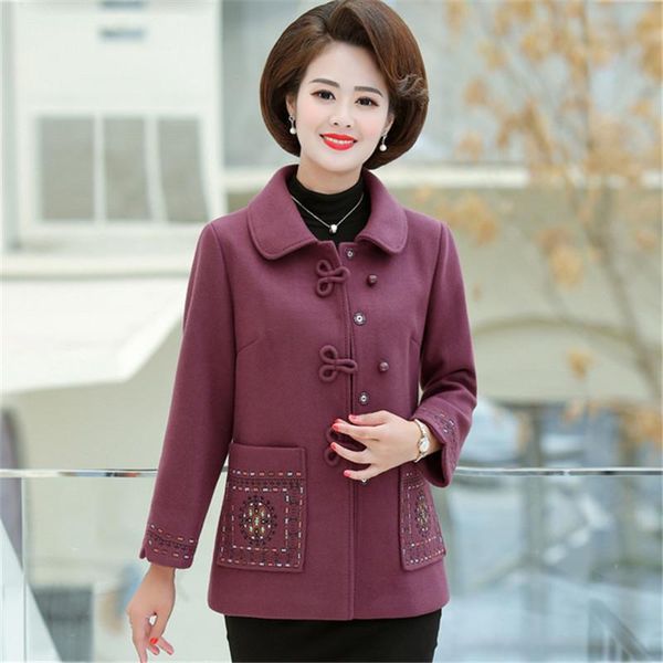 women's wool & blends middle-aged woolen coat blended coats autumn winter plus size embroidery short jacket elegant outerwear, Black
women's wool & blends middle-aged woolen coat blended coats autumn winter plus size embroidery short jacket elegant outerwear, Black